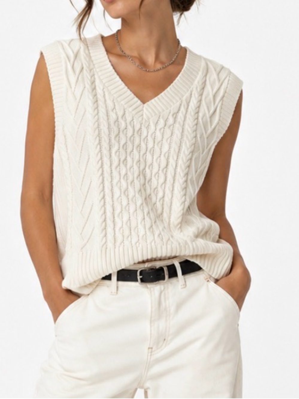 Ricki’s Cable Knit Sleeveless Sweater Vest in Cream
